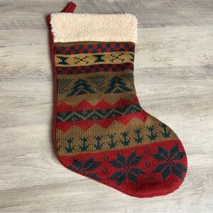 Festive Holiday Christmas Stocking with Red and Green Pattern, Lodge/ Cabin Vibe